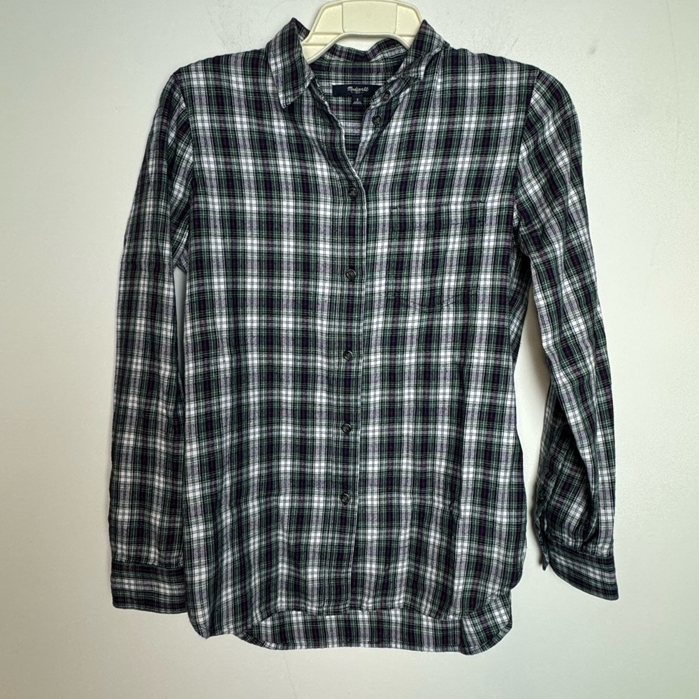 Madewell boyfriend flannel green blue size small